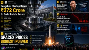 Tech news June 11 2026 collage: SpaceX biggest IPO pricing on Nasdaq, Jeff Bezos Prometheus AI startup, Oracle stock fall on AI spending, Windows Defender RoguePlanet zero-day, Ethereal Machines Bengaluru deeptech funding