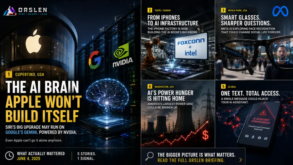 Biggest tech news of June 4, 2026 — Apple's Gemini-powered Siri, Foxconn-Intel chips, Meta face recognition, AI grid strain, Gemini hack